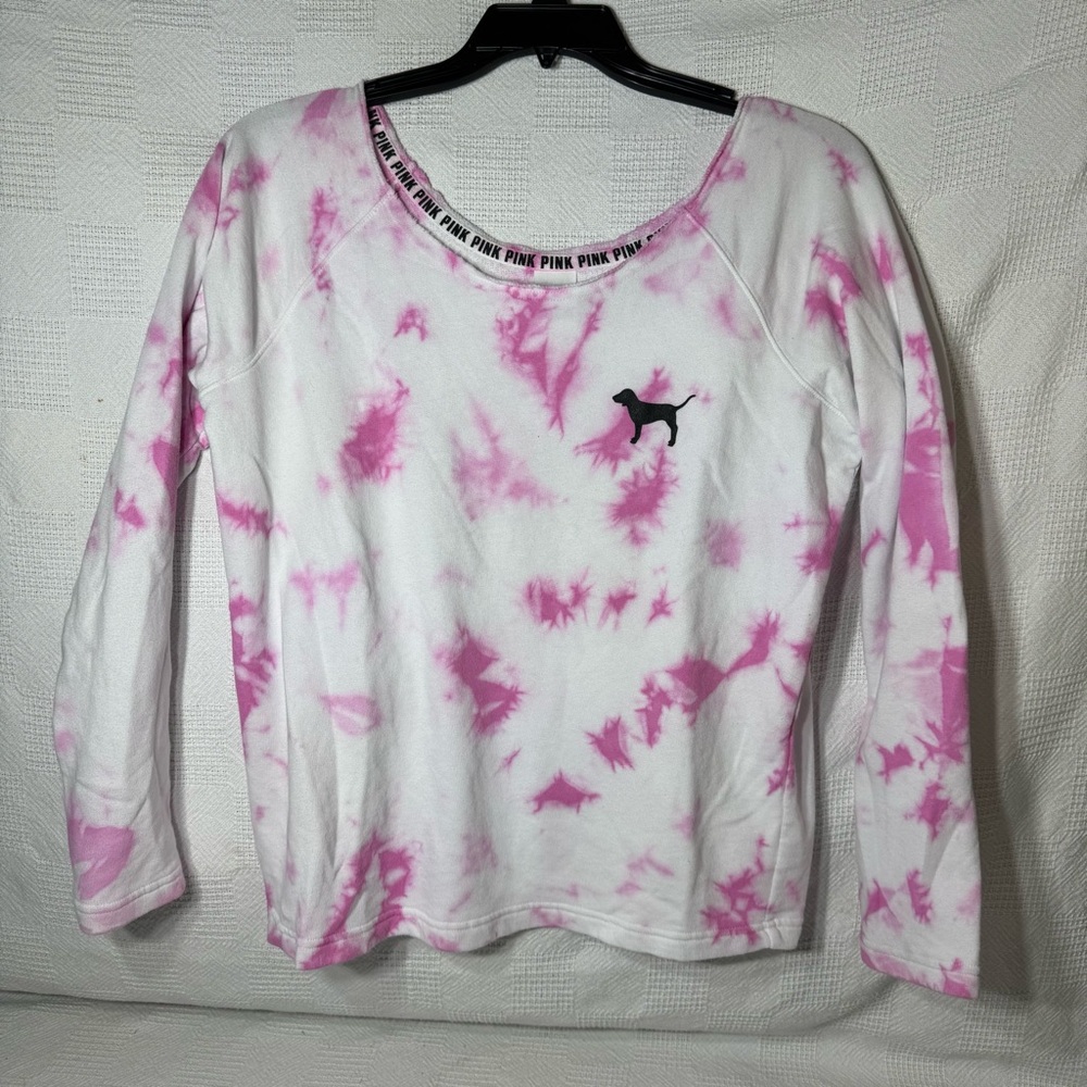Victoria's Secret Pink Shirt Tie Dye Crew Off Shoulder Shirt Blouse Size Small